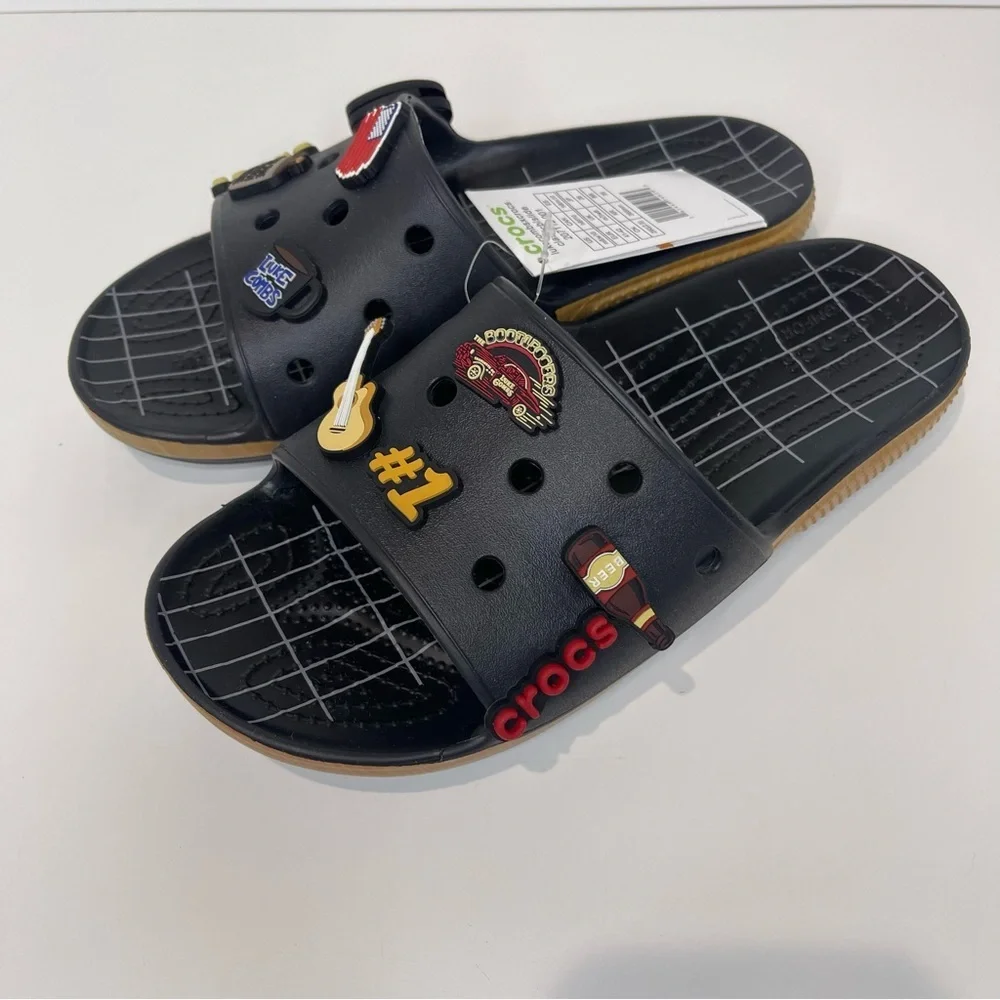Luke Combs X Crocs Mens 8 Womens 10 Unisex Guitar Music Flag Beer Slides Sandals